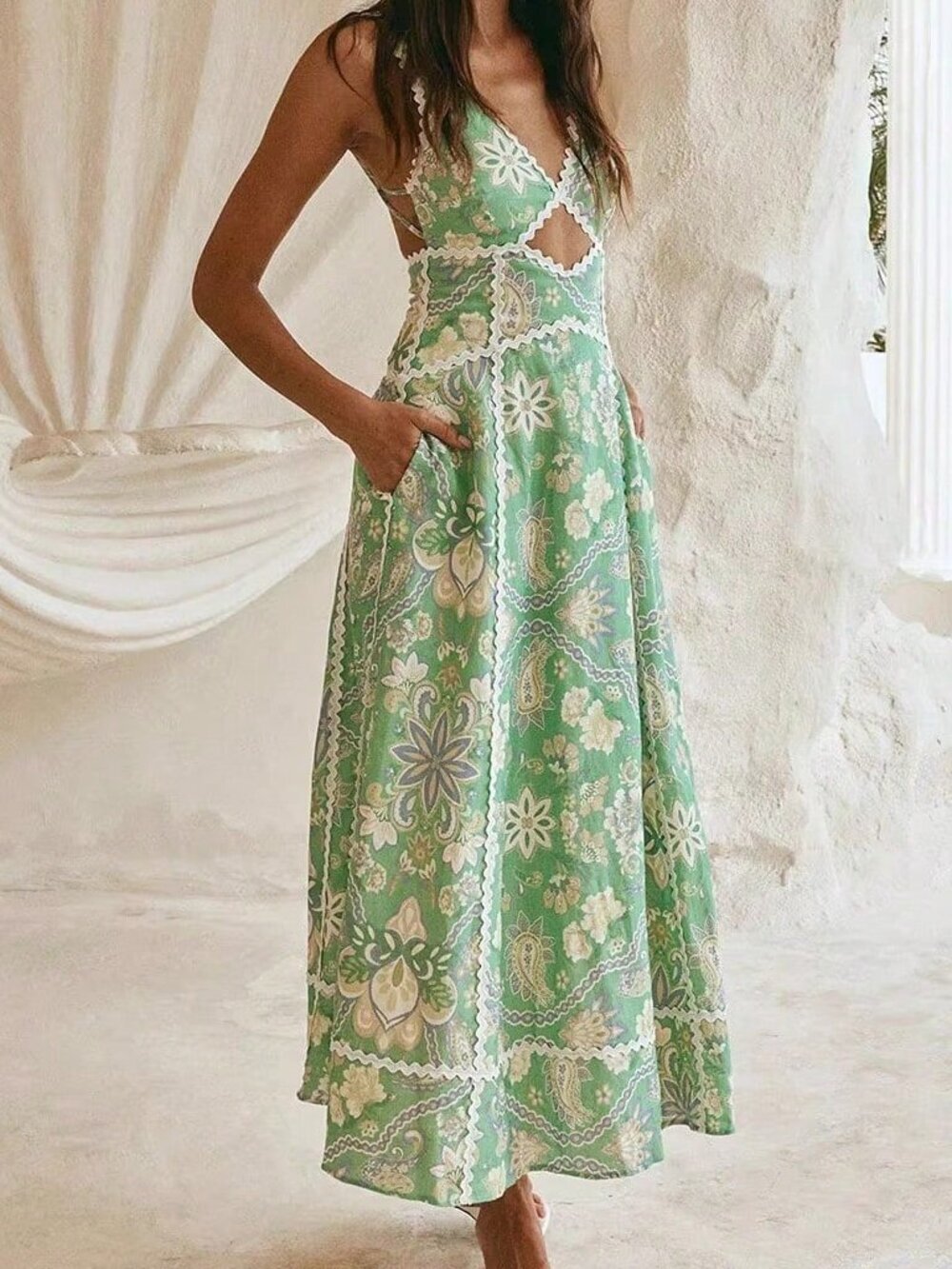 Flower Casual Women's Paisley Print A-Line Sundress - Picture 3 of 4
